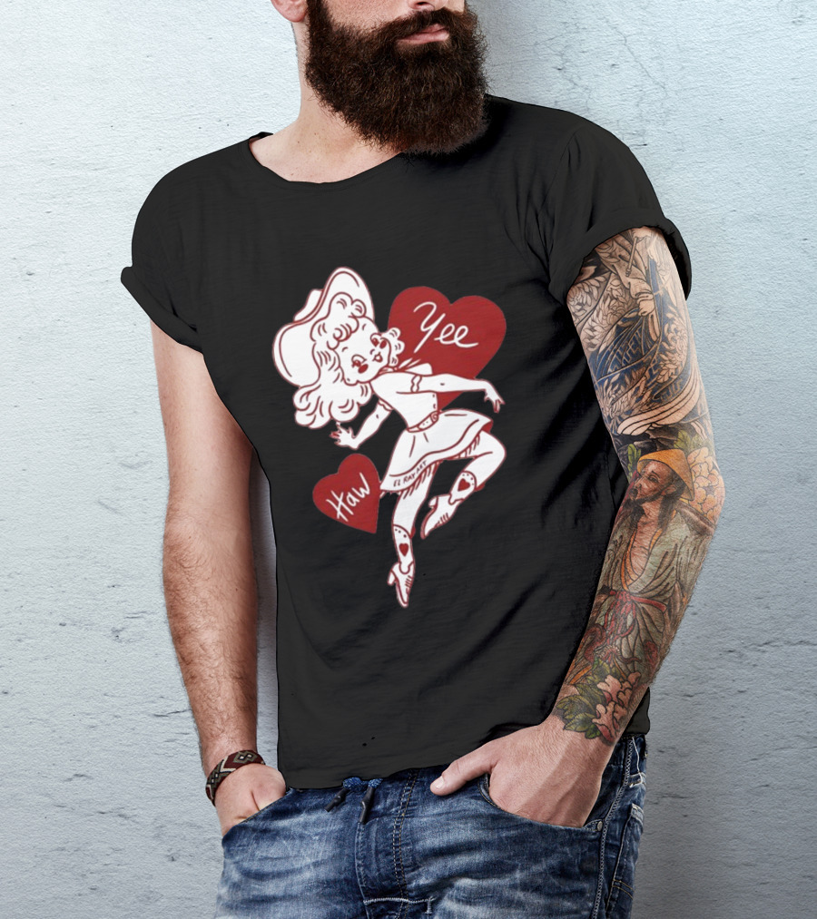 Elrayartist Yee Haw Valentines Girl With Hearts And Cowboy Hat T-Shirt