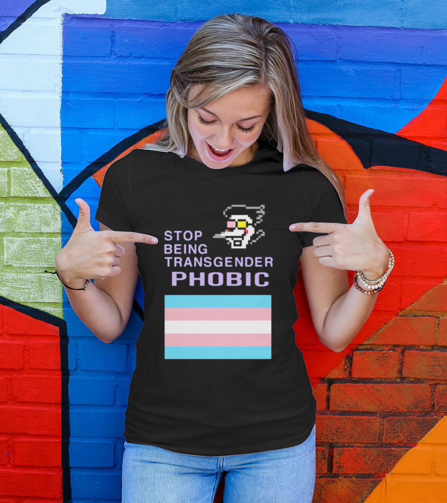 STOP BEING TRANSGENDER PHOBIC Deltarune Spamton Trans Flag T-Shirt