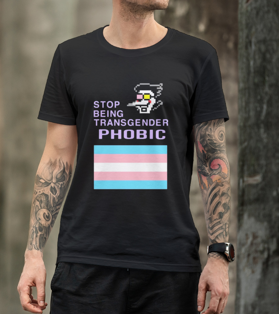 STOP BEING TRANSGENDER PHOBIC Deltarune Spamton Trans Flag T-Shirt