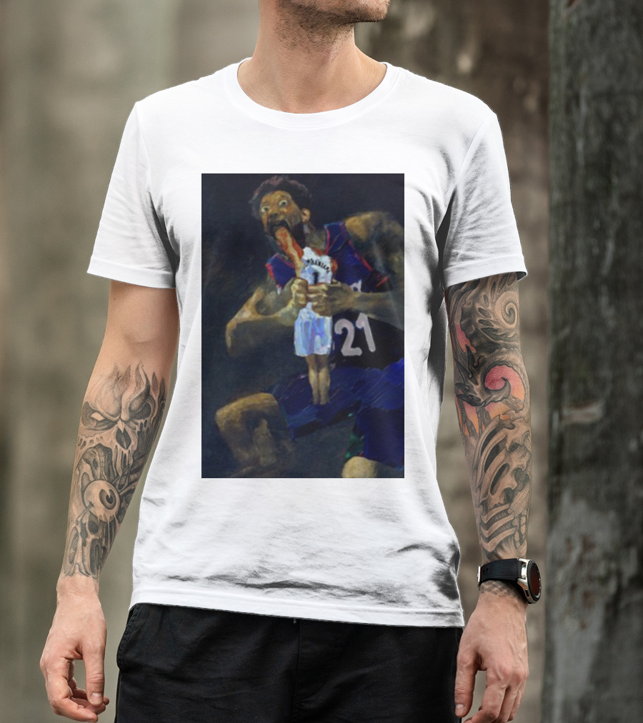 Embiid Dominates Spurs In Intense Artistic Portrayal T-Shirt