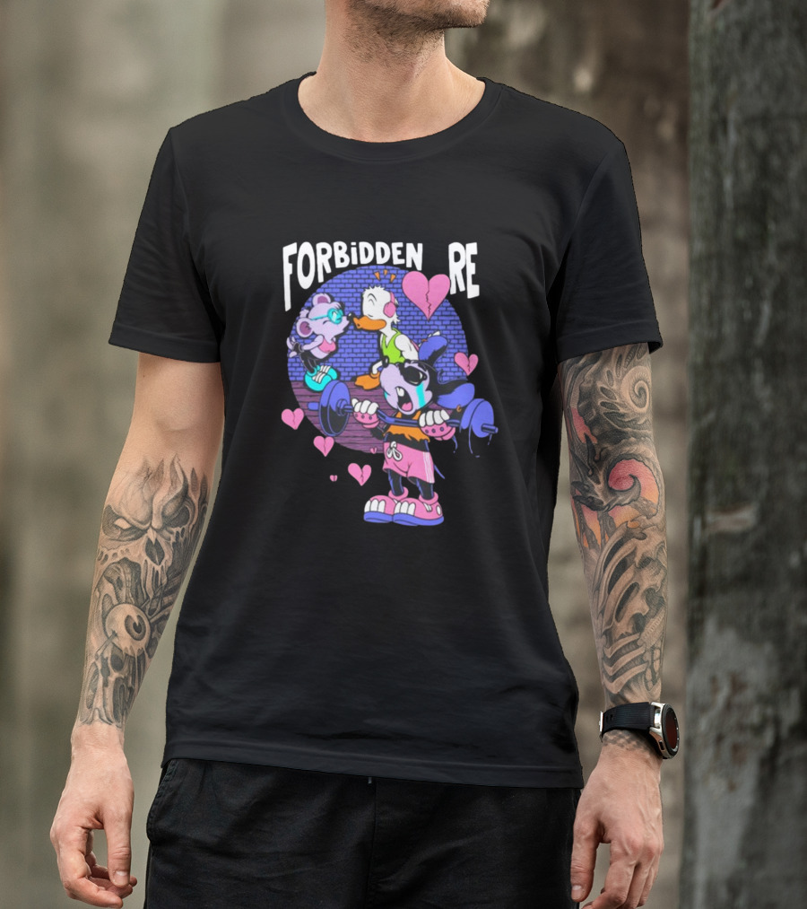 FORBIDDEN RE Broke Heart Cartoon Parody With Weights And Pink Hearts T-Shirt