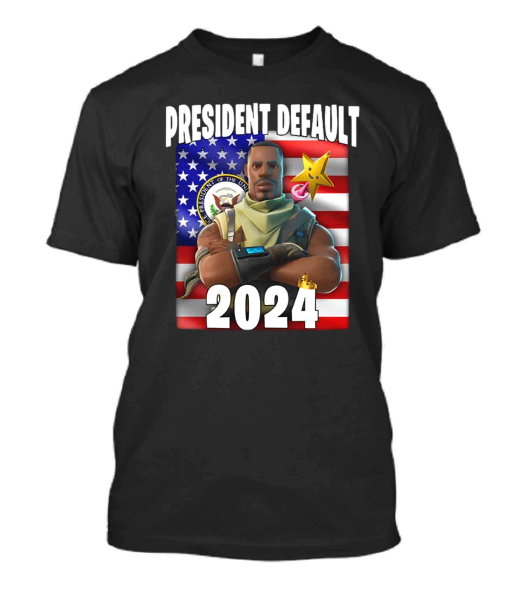 President Default 2024 Fortnite Crossover Election Campaign American Flag Background T-Shirt