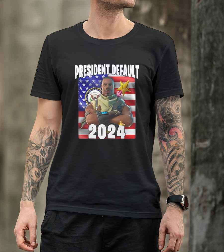 President Default 2024 Fortnite Crossover Election Campaign American Flag Background T-Shirt