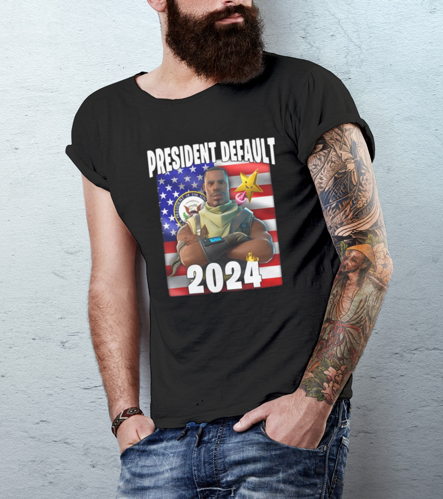 President Default 2024 Fortnite Crossover Election Campaign American Flag Background T-Shirt
