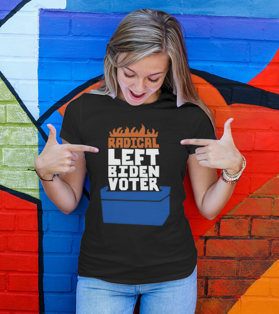 Radical Left Biden Voter New Burned Text Blue Box T-Shirt