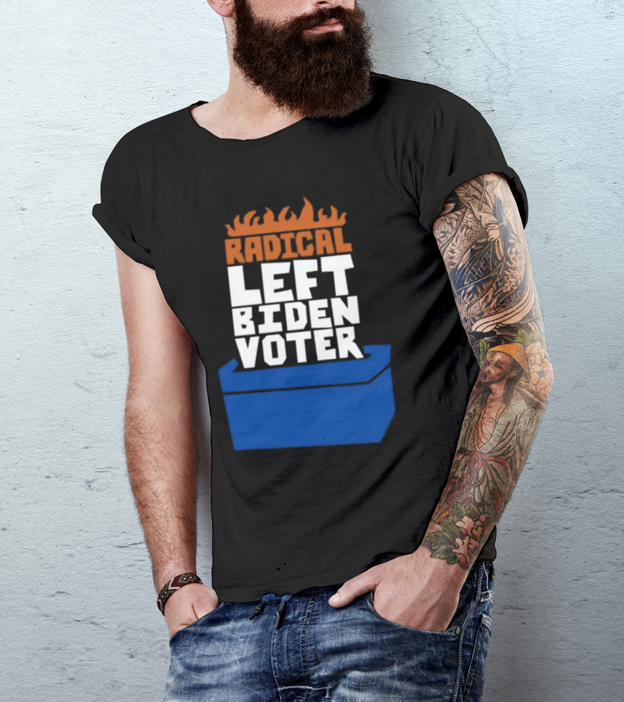 Radical Left Biden Voter New Burned Text Blue Box T-Shirt