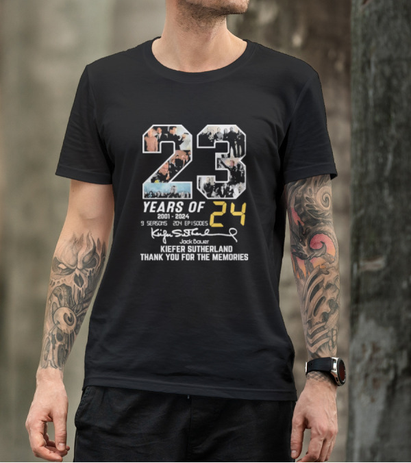 23 Years Of 24 2001-2024 9 Seasons 204 Episodes Jack Bauer Kiefer Sutherland Thank You For The Memories T-Shirt