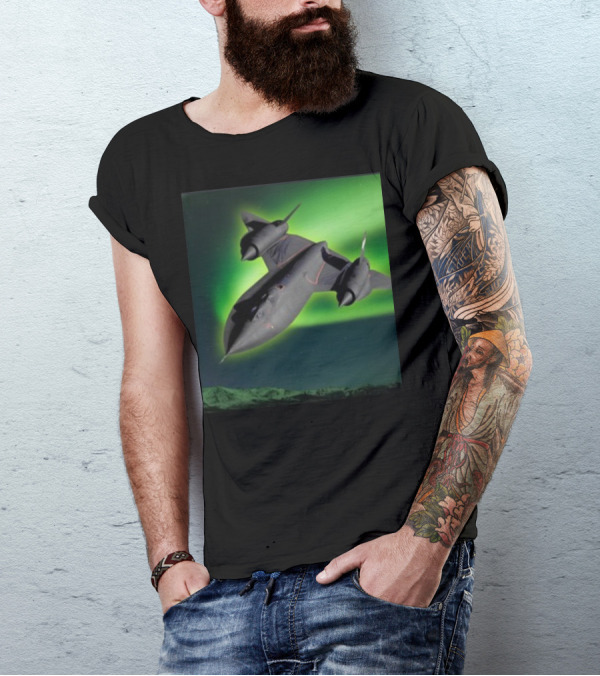 SR 71 Blackbird Under Aurora Borealis Lights T-Shirt