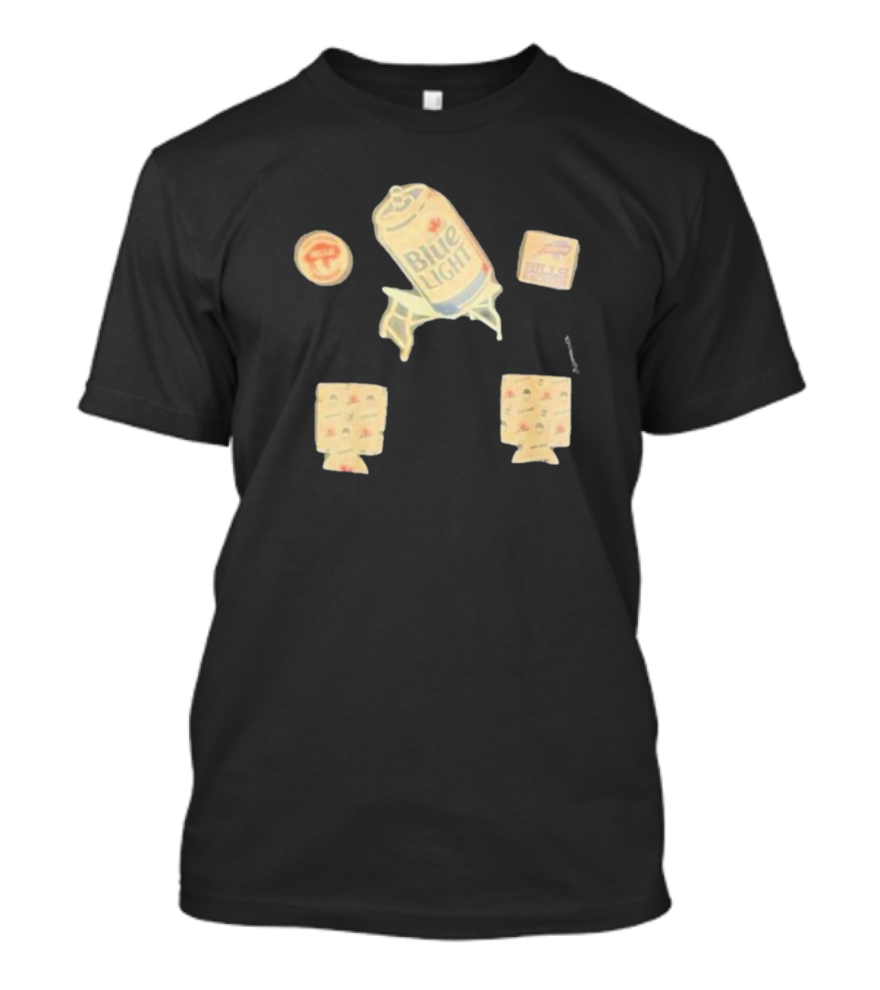 Buffalo Bills Blue Light Beer Can And Logo Elements T-Shirt