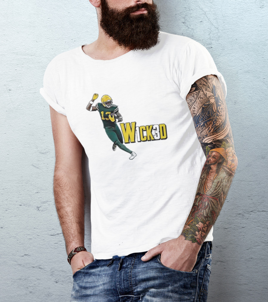 W1ck3d Football Player Yellow Helmet Green Jersey 13 T-Shirt
