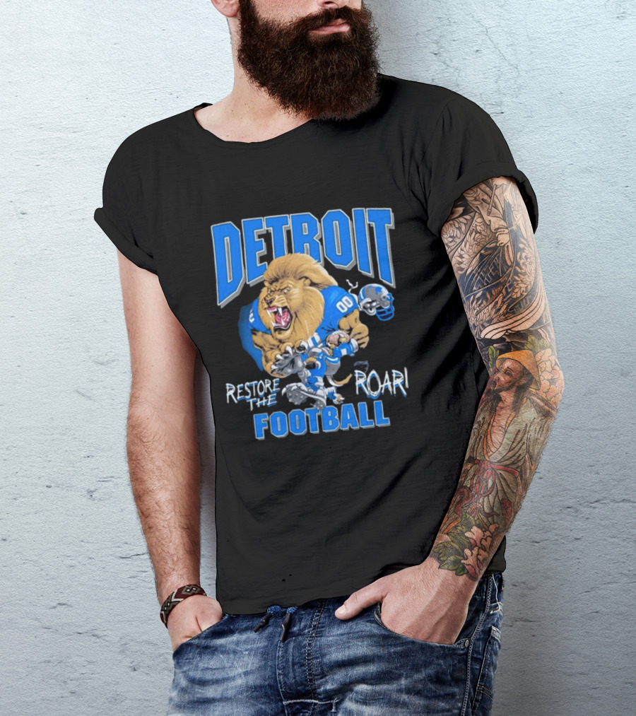 Detroit Restore The Roar Football Lion Player T-Shirt
