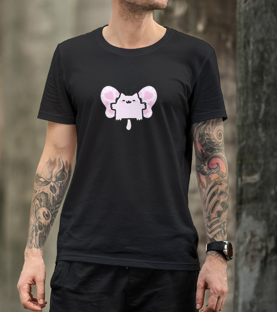 Sillynubcat Butterflycat Pink Heart Wings T-Shirt