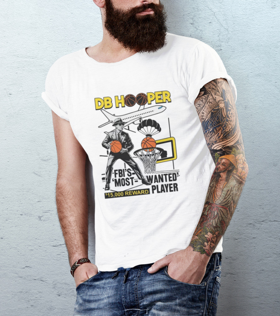 DB Hooper FBI's Most Wanted Player $15,000 Reward Basketball Airplane T-Shirt