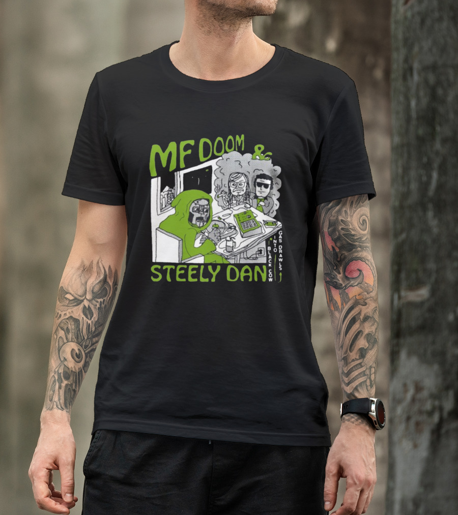 MF Doom And Steely Dan Black Cow Into Gas Drawls Comic Style Scene T-Shirt