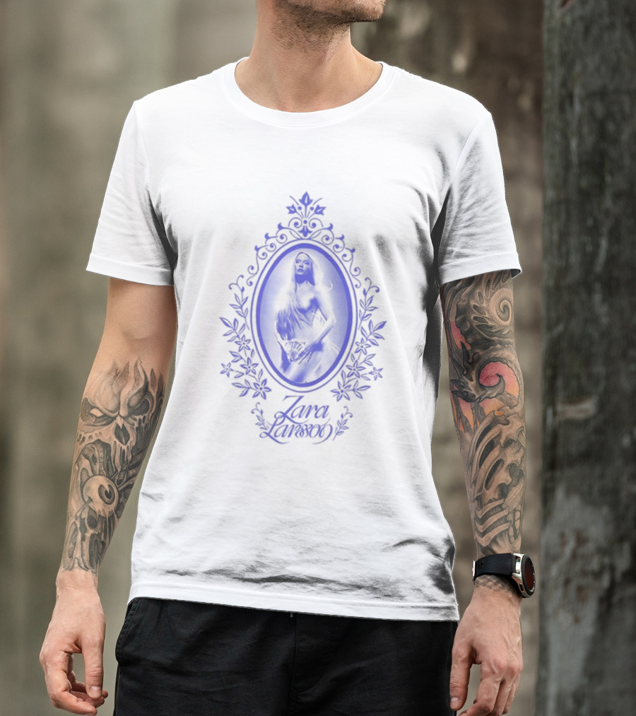 ZaraLarsson Venus Ecru Blue Gothic Floral Frame T-Shirt