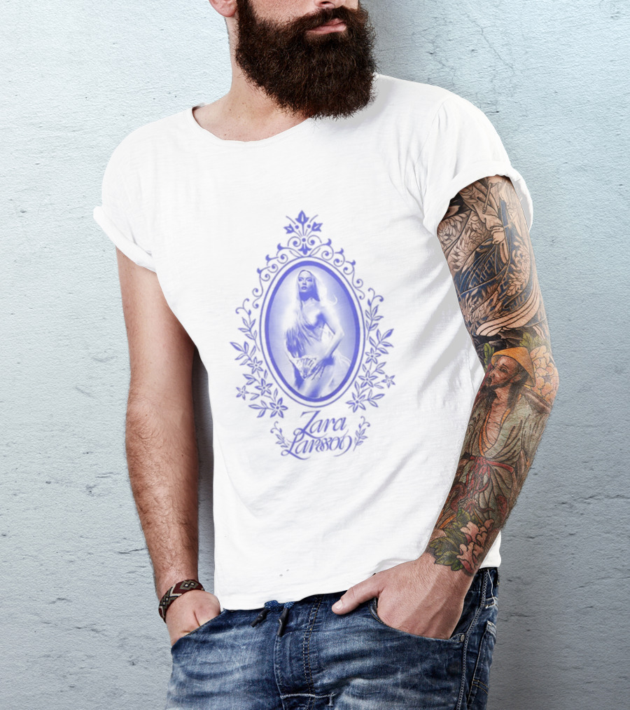 ZaraLarsson Venus Ecru Blue Gothic Floral Frame T-Shirt