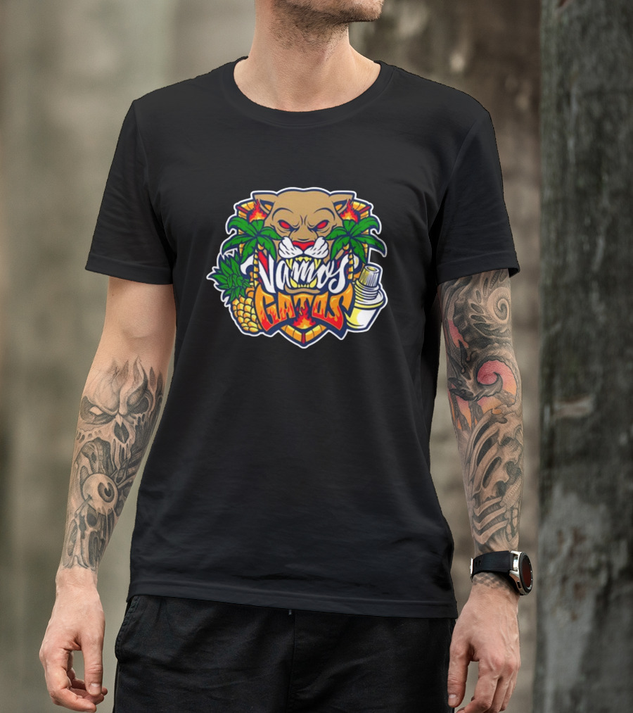 Florida Vamos Gatos 2024 Palm Trees And Pineapple Panther Face T-Shirt