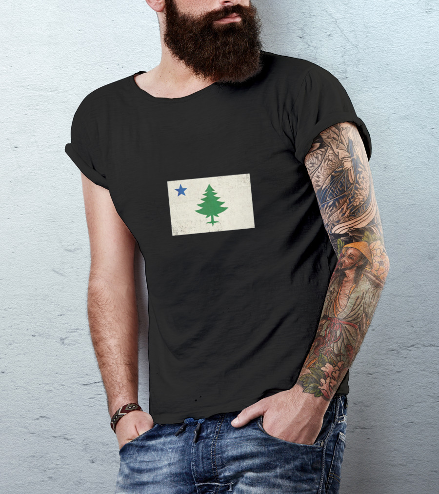 Maine Flag Vintage Pine Tree Star T-Shirt