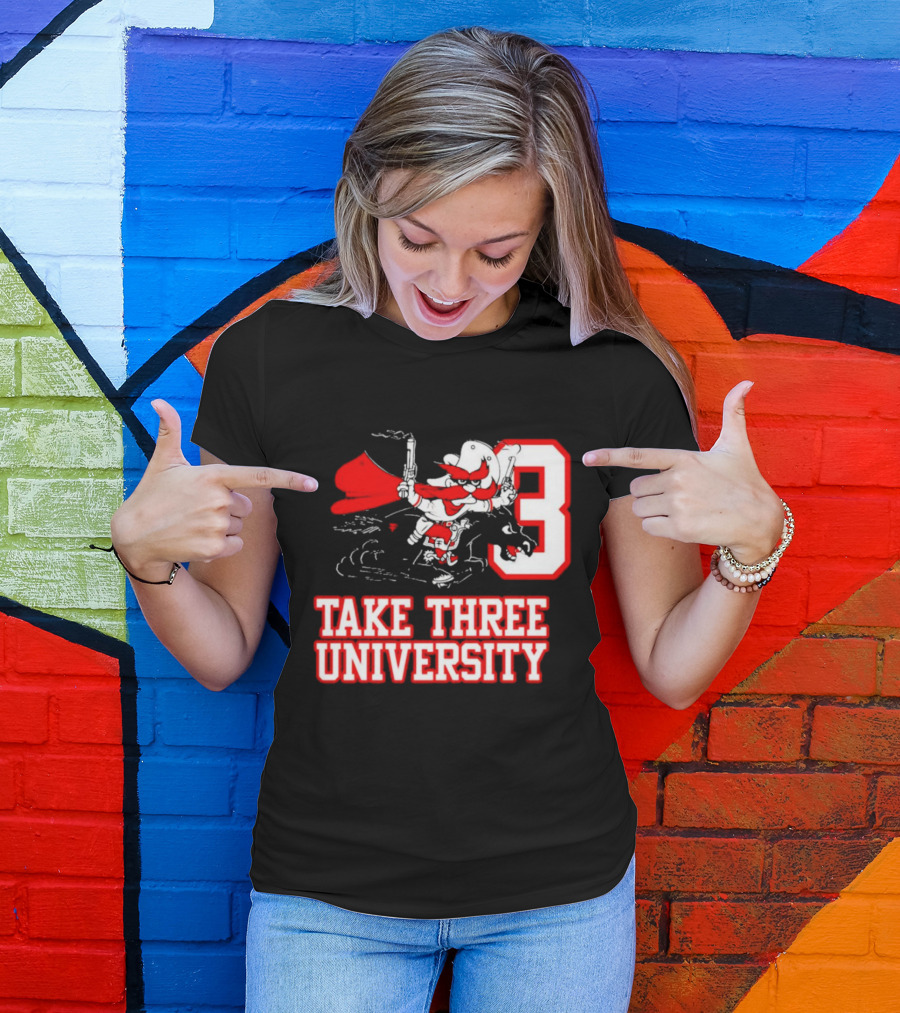 Take Three University Cowboy Mascot With Dual Pistols Number 3 T-Shirt