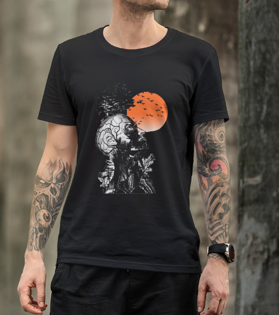 Hangover Alan Human Anatomy Tree Brain Pattern Orange Moon Dark Khaki T-Shirt
