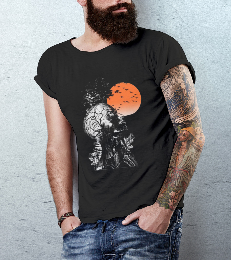 Hangover Alan Human Anatomy Tree Brain Pattern Orange Moon Dark Khaki T-Shirt