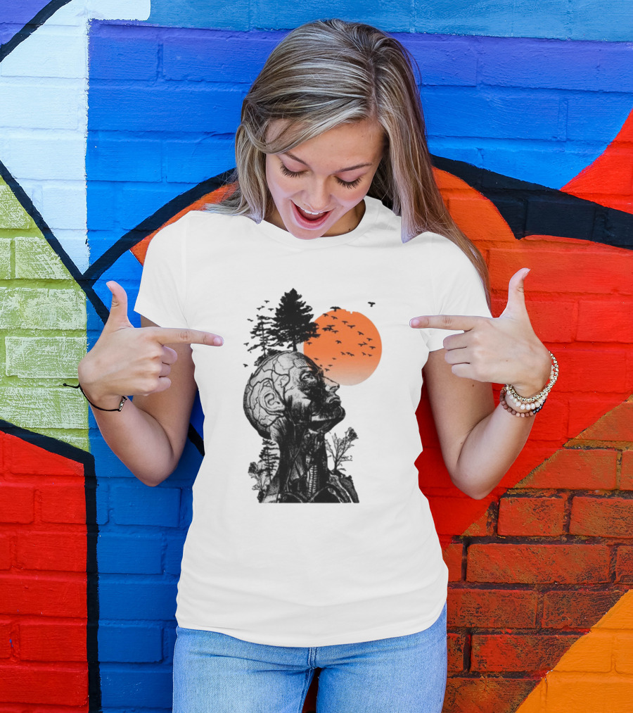Jason Kelce Hangover Brain Anatomy With Sunset And Flying Birds T-Shirt