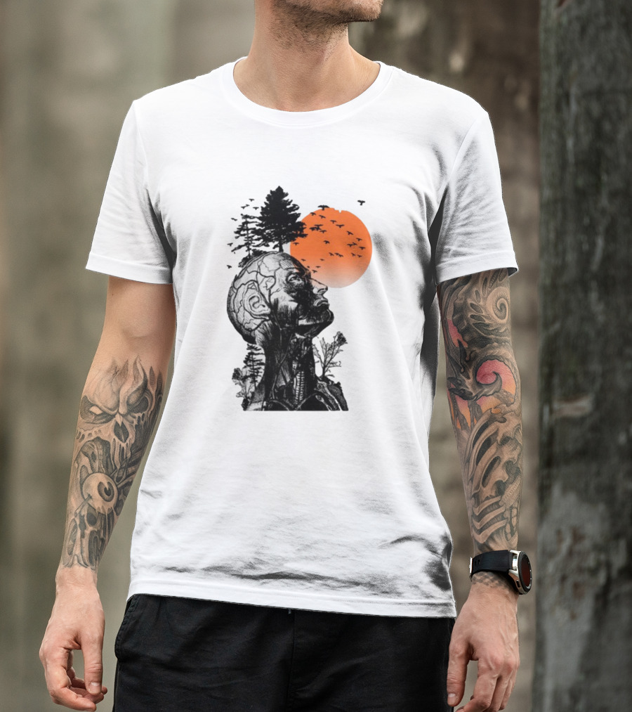 Jason Kelce Hangover Brain Anatomy With Sunset And Flying Birds T-Shirt