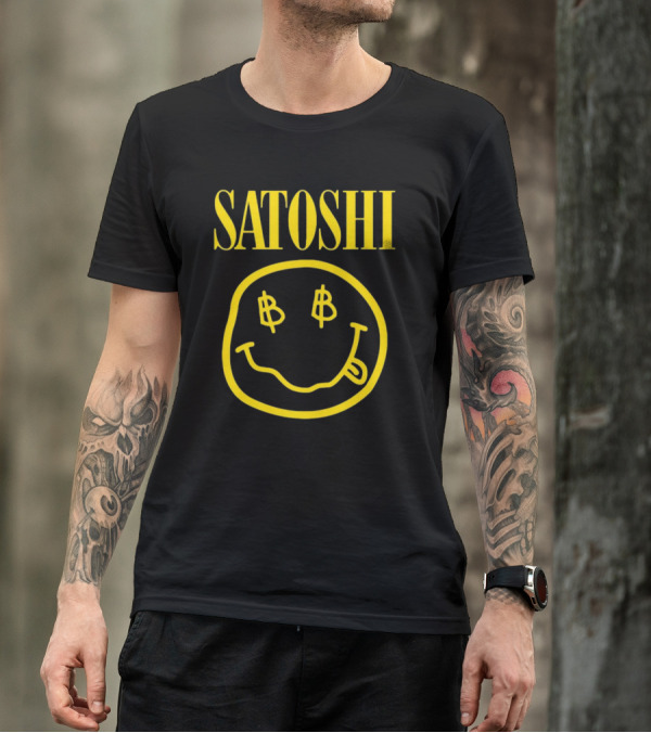 SATOSHI Smiley Face With Bitcoin Symbols T-Shirt