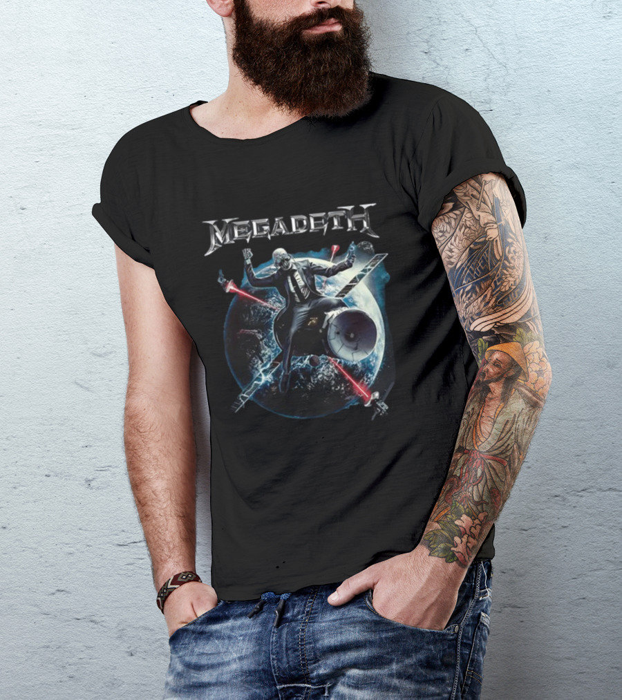Megadeth Veeps Crush The World Tour Spaceship Skeleton Planet T-Shirt