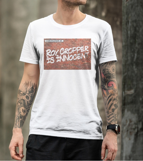 Coronation St Roy Cropper Is Innocent Brick Wall Graffiti Text T-Shirt