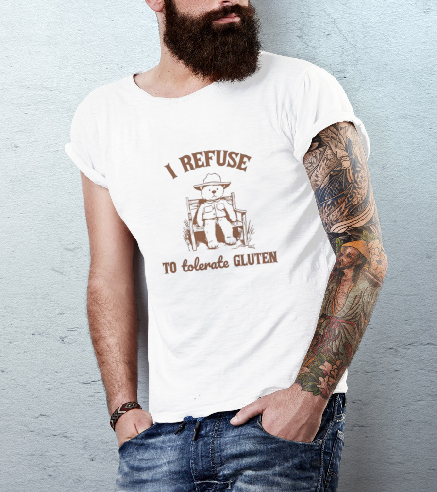 I Refuse To Tolerate Gluten Oldschoolcult Bear In Chair T-Shirt