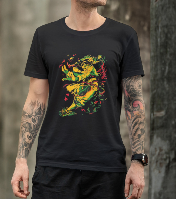 Theyetee Jamie Street Fighter Character Dynamic Pose With Colorful Energy Explosion T-Shirt