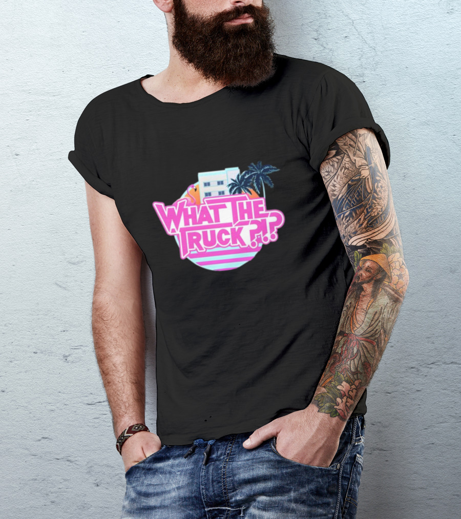 What The Truck Miami Florida Flamingo Palm Trees And Art Deco Building T-Shirt