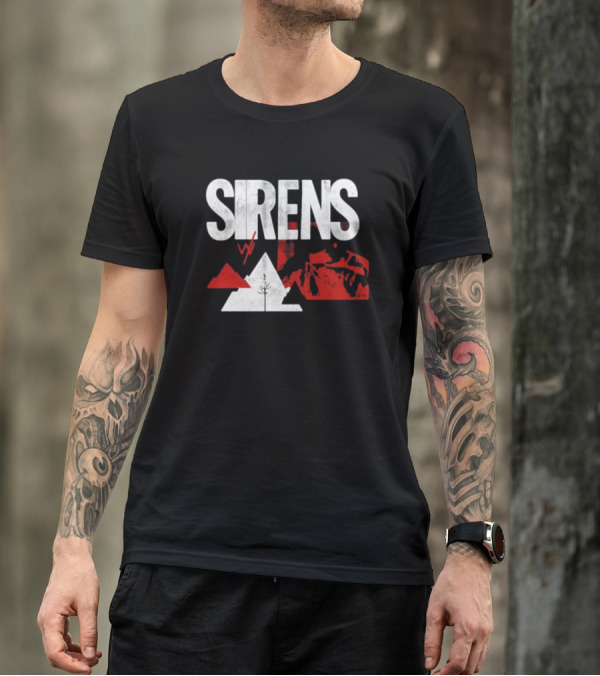 Sirens Mountain Tree Red Abstract Collage T-Shirt