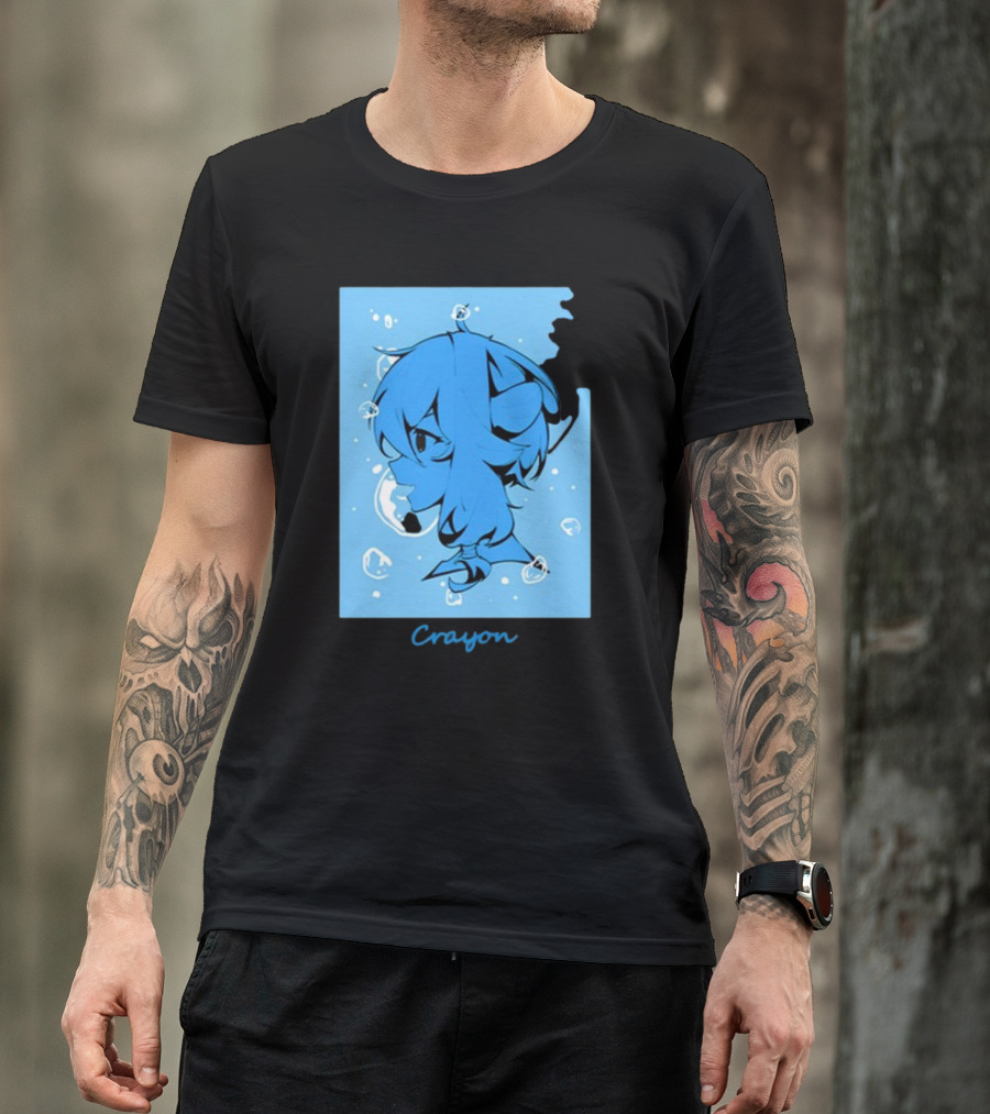 Crayon Submerged Blue Anime Head With Bubbles T-Shirt
