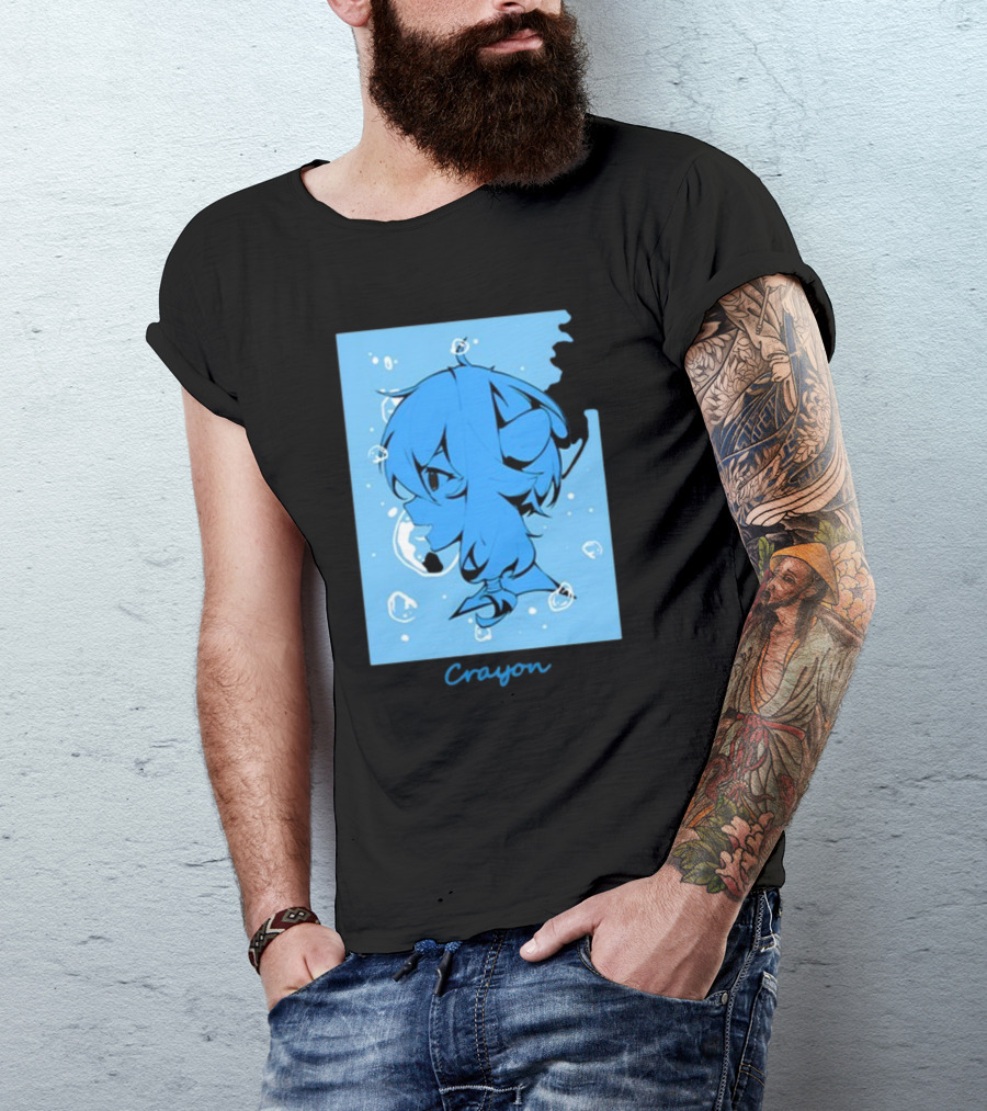 Crayon Submerged Blue Anime Head With Bubbles T-Shirt