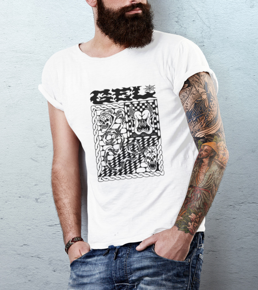 Gel Skull Chains Flames Checkered T-Shirt