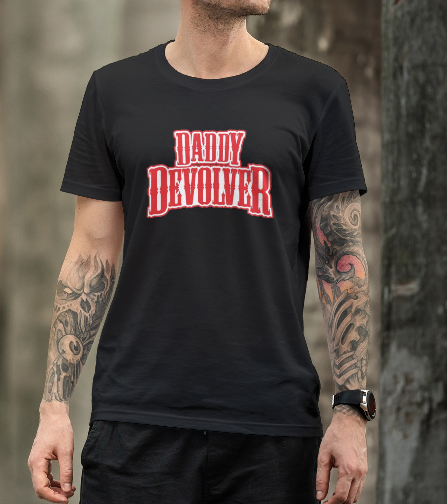 Daddy Devolver Red Western Typography T-Shirt
