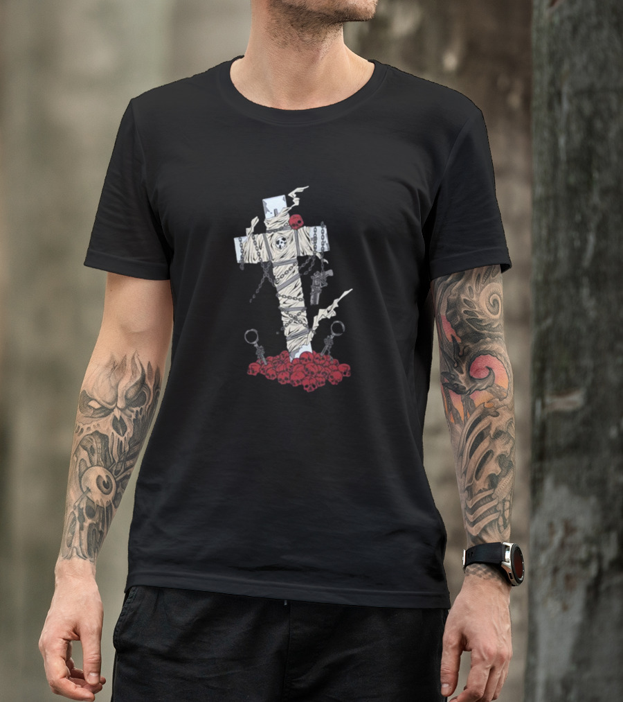 Trigun Nicholas D. Wolfwood Cross With Chains And Skulls T-Shirt