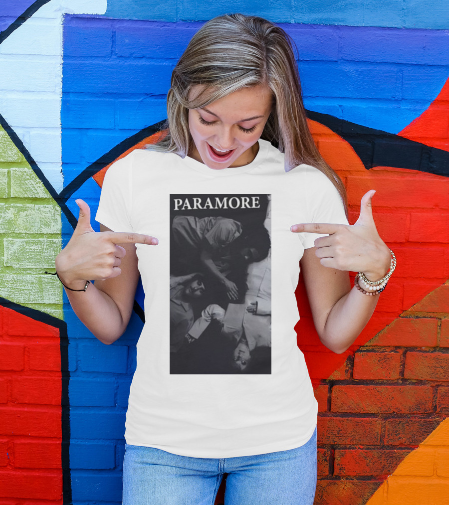 Paramore Black And White Band Photo Trio Lying Down T-Shirt