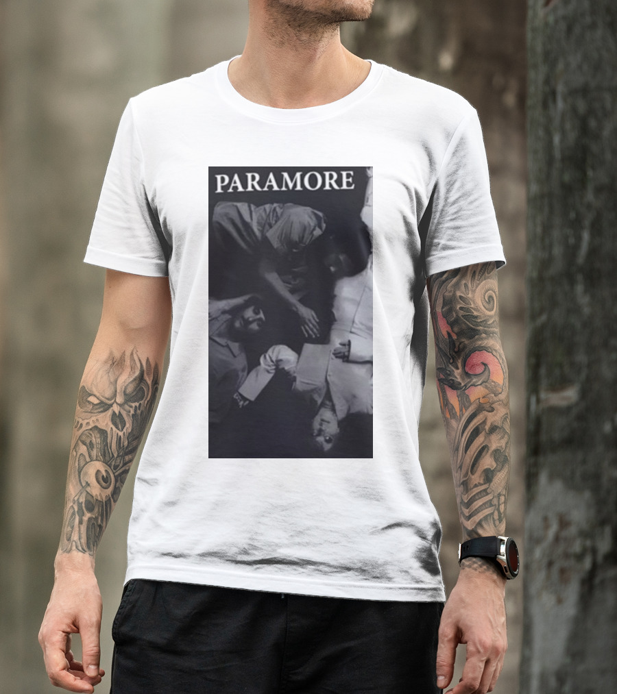 Paramore Black And White Band Photo Trio Lying Down T-Shirt