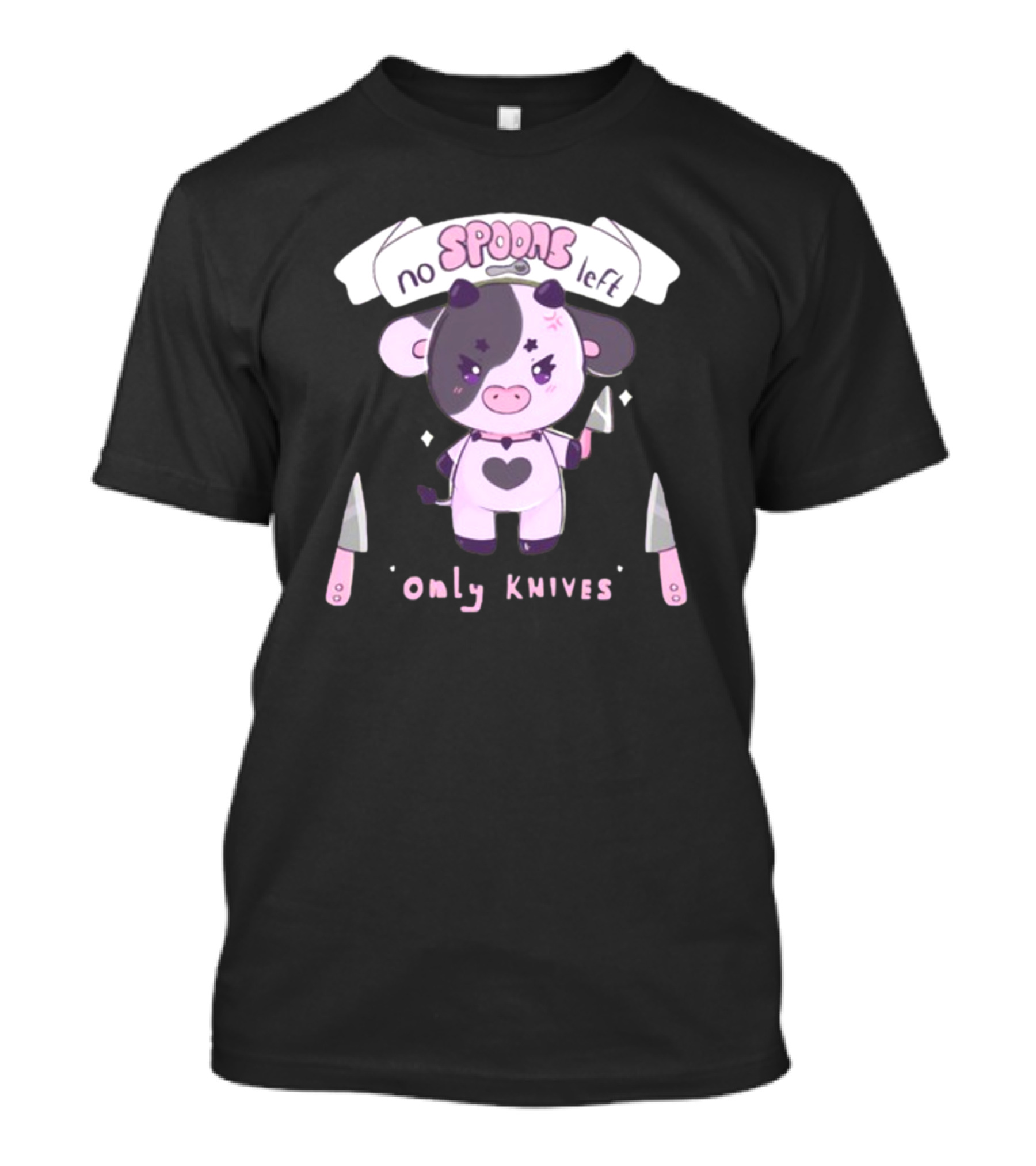 No Spoons Left Only Knives Cute Cow Holding Knife T-Shirt
