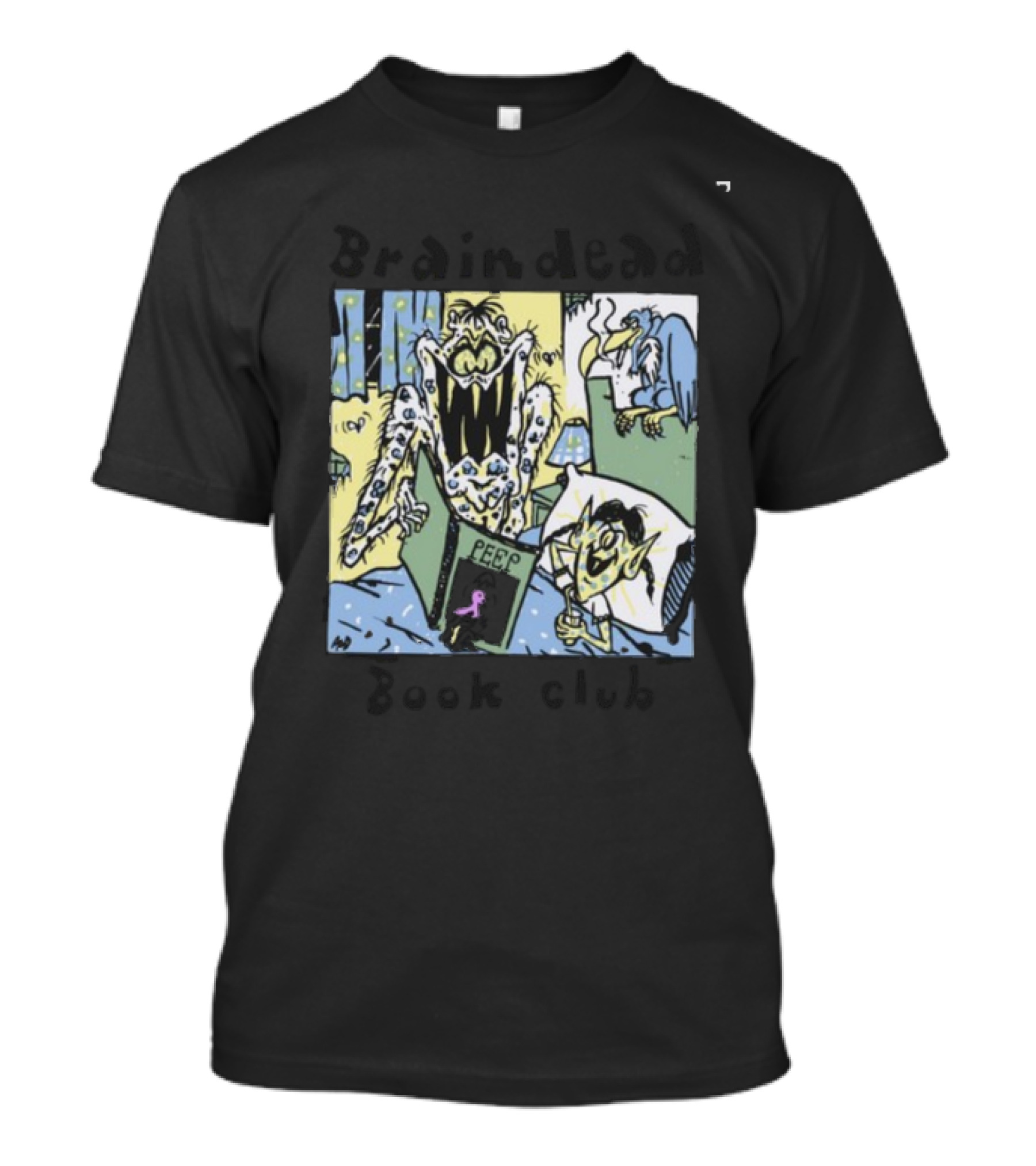 Wearebraindead Brain Dead Book Club Monster Peep Comic Panel T-Shirt