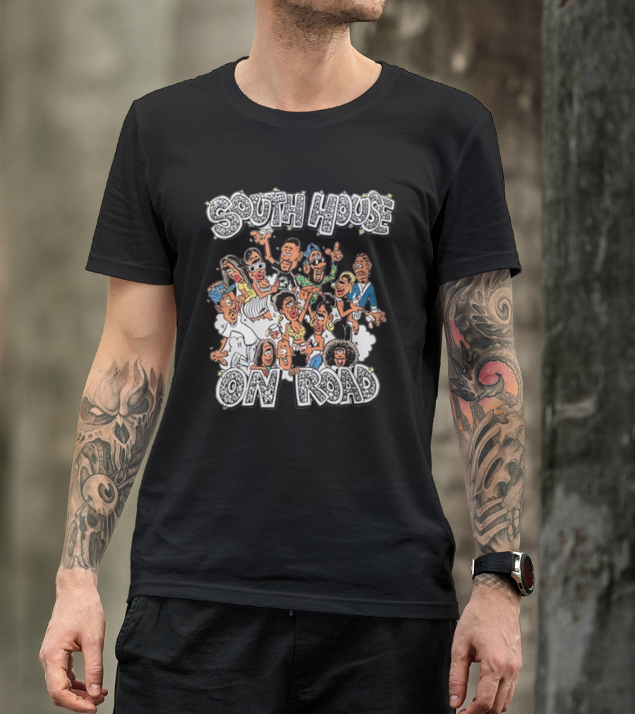 Freakorico South House On Road Cartoon Characters Gathering T-Shirt