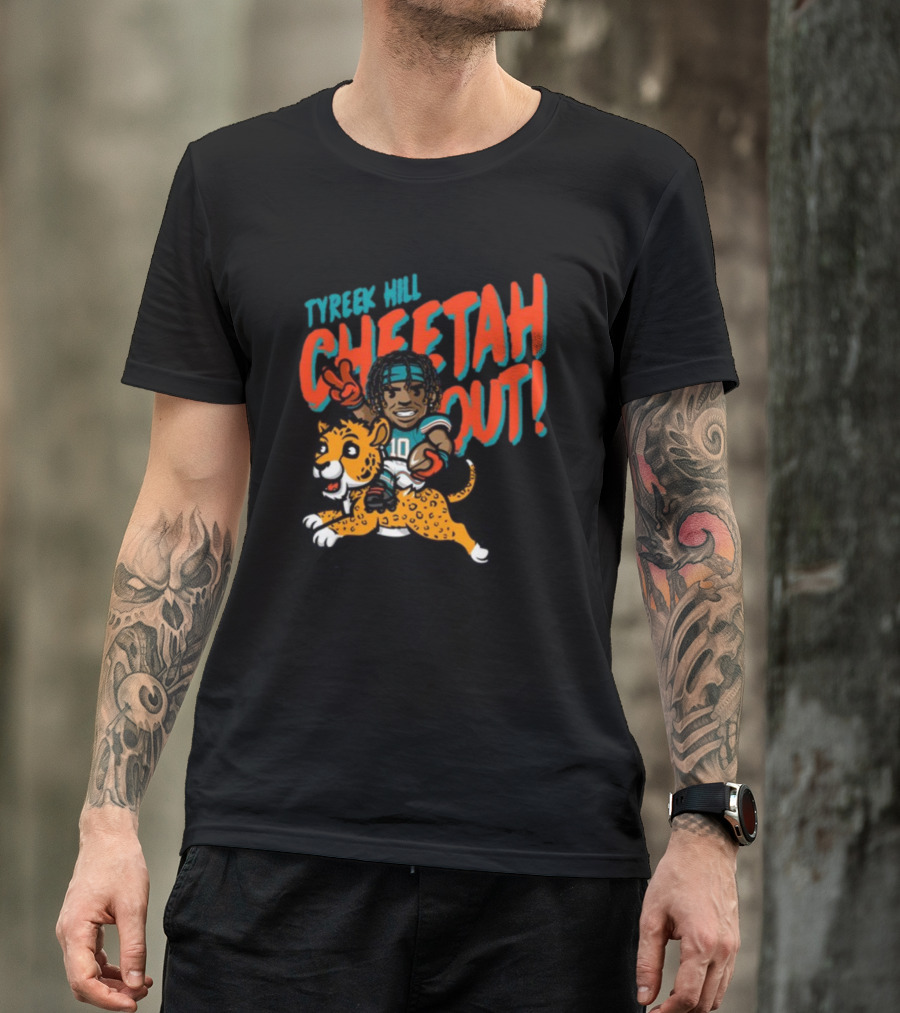 Tyreek Hill Cheetah Out Riding Cartoon Cheetah Football Player Character T-Shirt