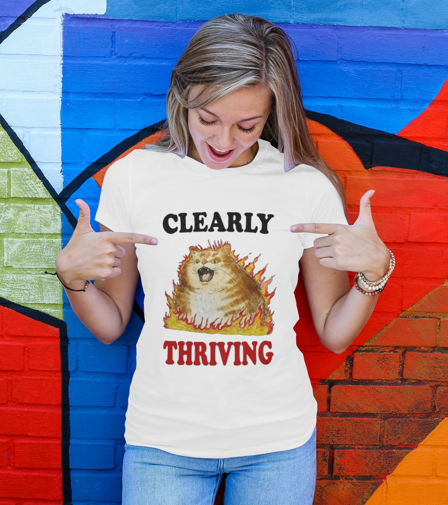 CLEARLY THRIVING Fluffy Cat In Flames T-Shirt