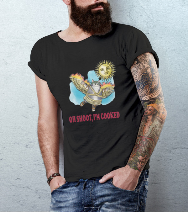 Oh Shoot I'm Cooked Flying Cat With Wings Near Sun T-Shirt