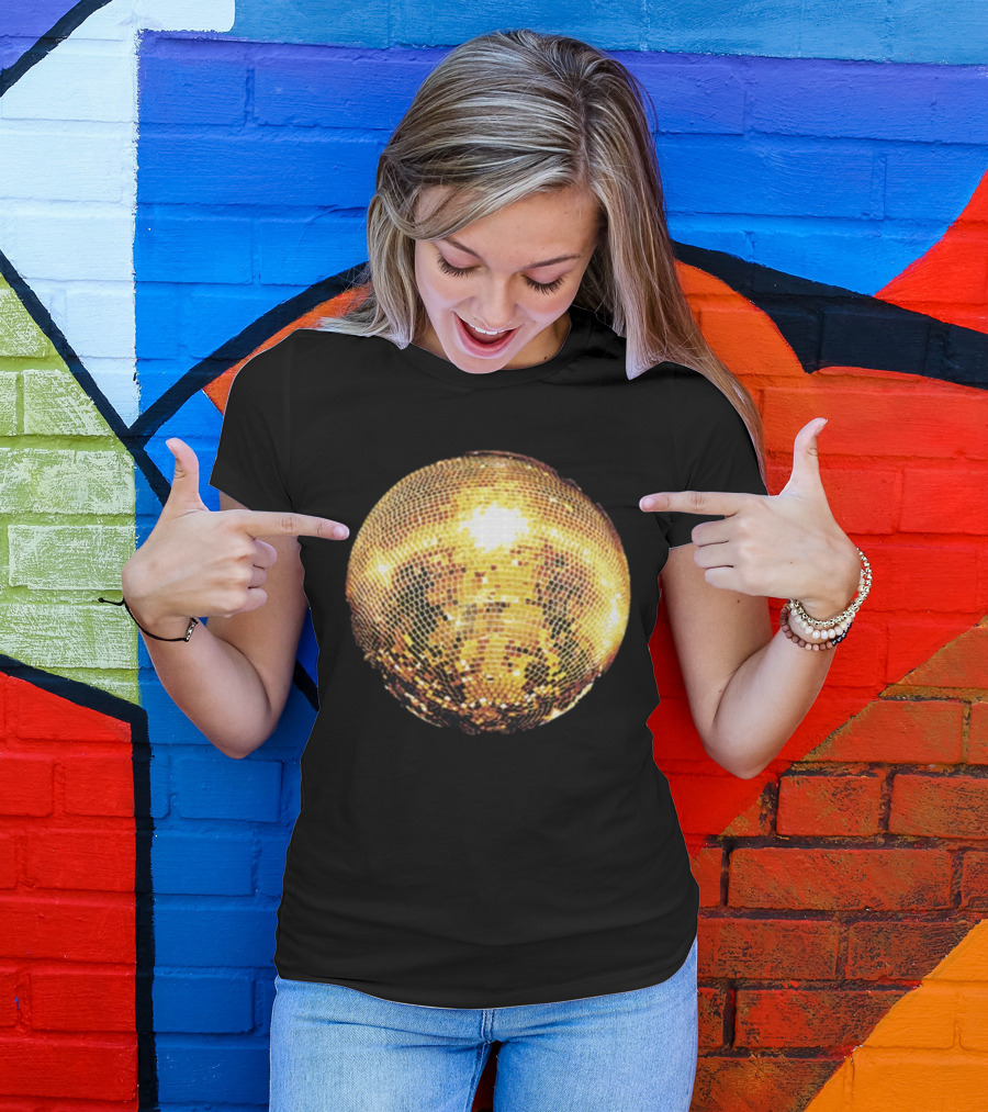 Gold Disco Ball Vintage 90s Shine Reflective Party T-Shirt