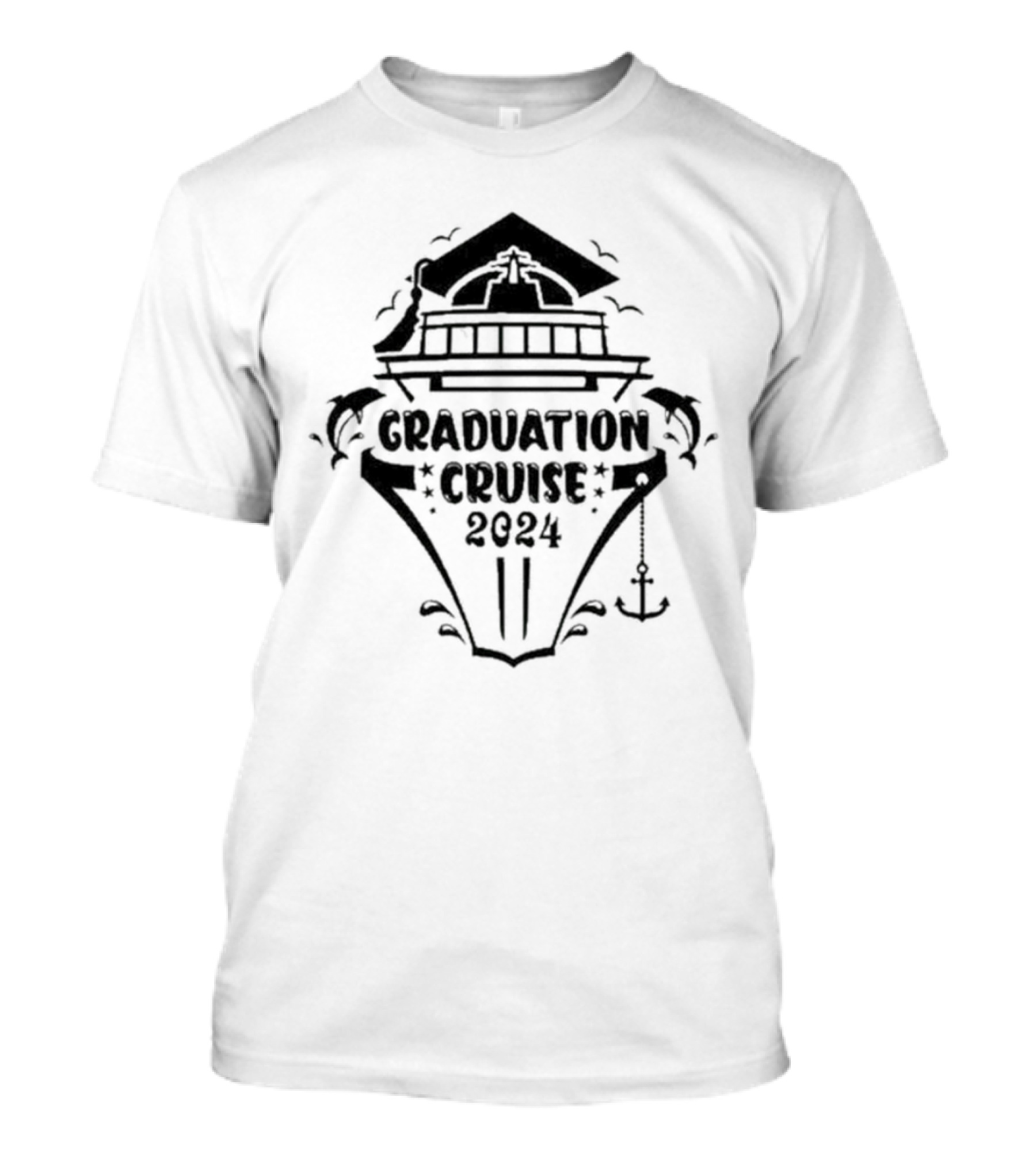 Graduation Family Cruise 2024 With Cap And Anchor Motif T-Shirt
