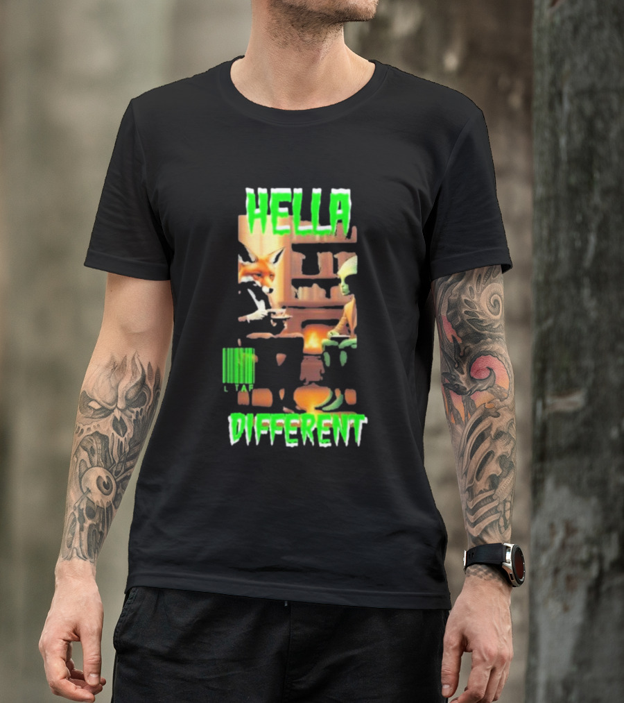 Hella Different Fox And Alien Enjoying A Spot Of Tea T-Shirt
